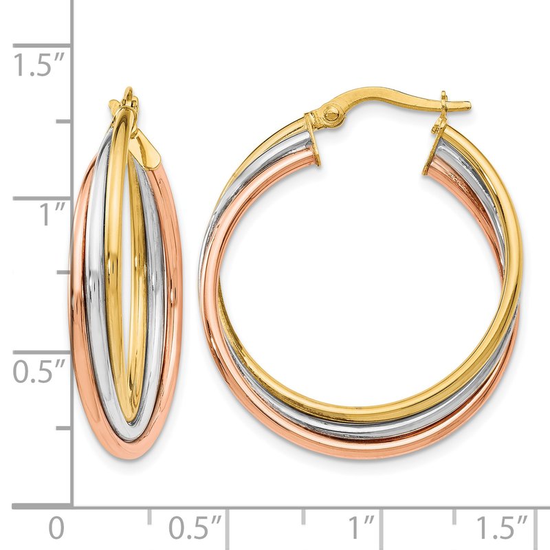 14K Tri-color Polished Twisted Hoop Earrings
