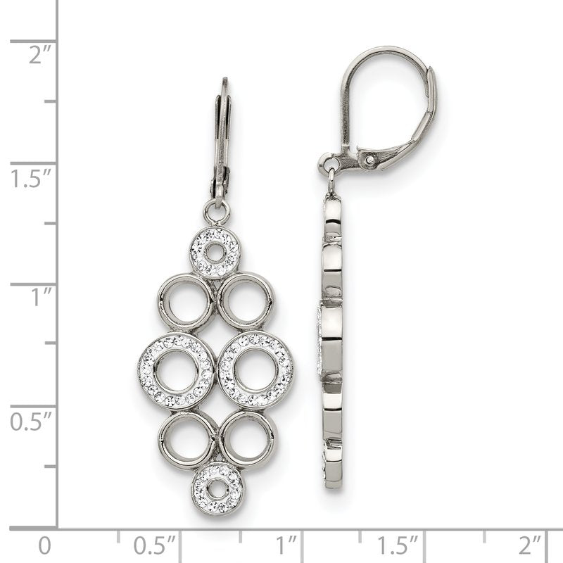 Stainless Steel Polished with Preciosa Crystal Circles Dangle Leverback Earrings