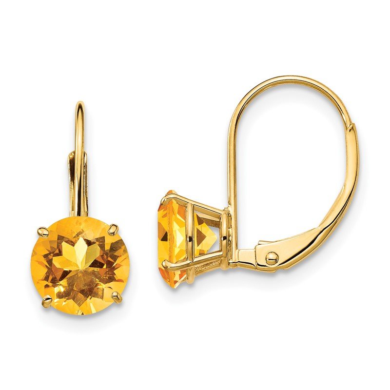 14k 7mm Round Citrine Leverback Earrings