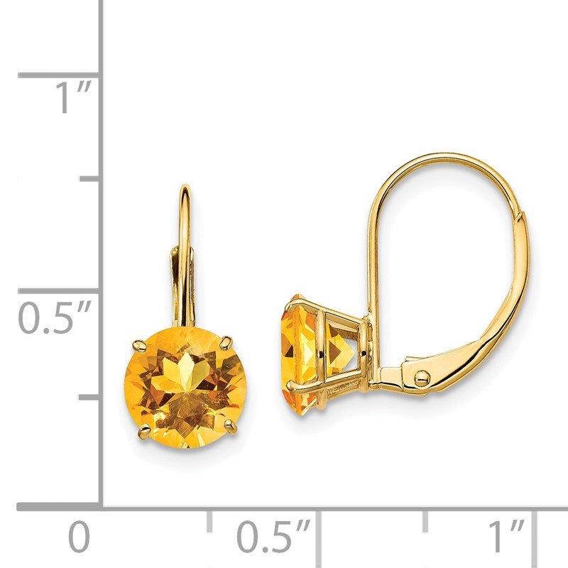 14k 7mm Round Citrine Leverback Earrings