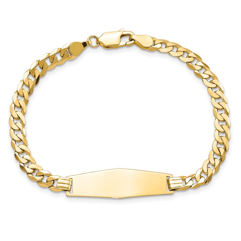 14k Polished Solid Chain/Solid Plate Flat Curb Link Soft Diamond Shape 28x9.3mm Plate 7 inch ID Bracelet