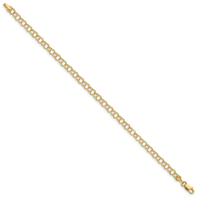 14k 4mm Hollow Double Link 7 inch Charm Bracelet