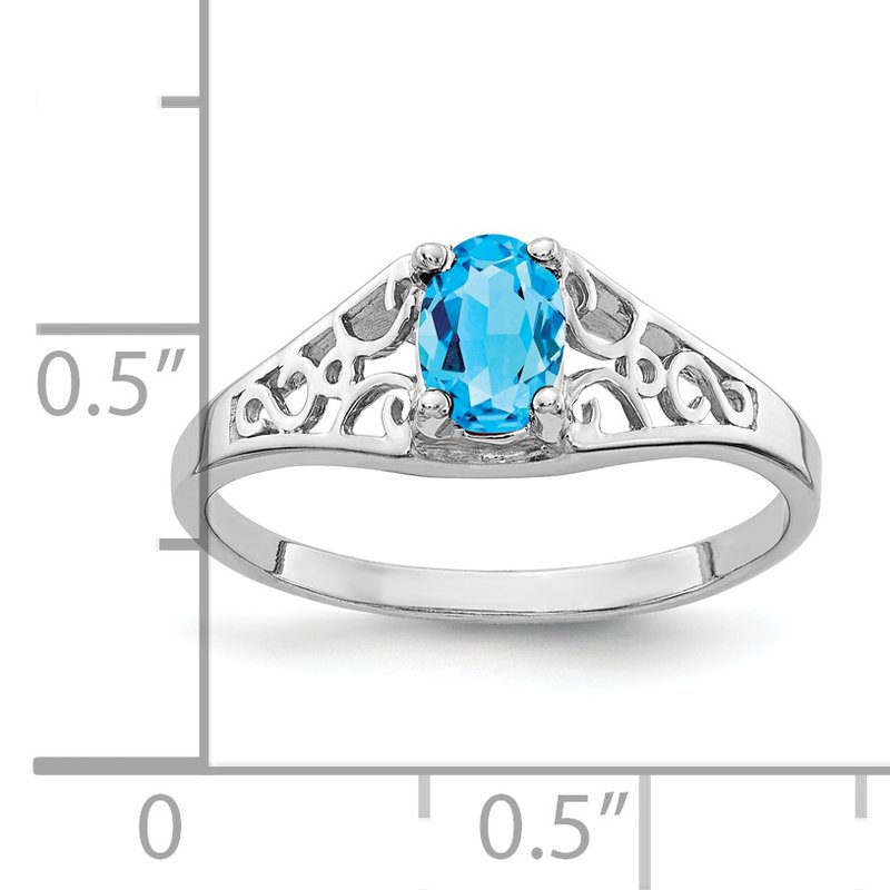 14k White Gold 6x4mm Oval Blue Topaz ring