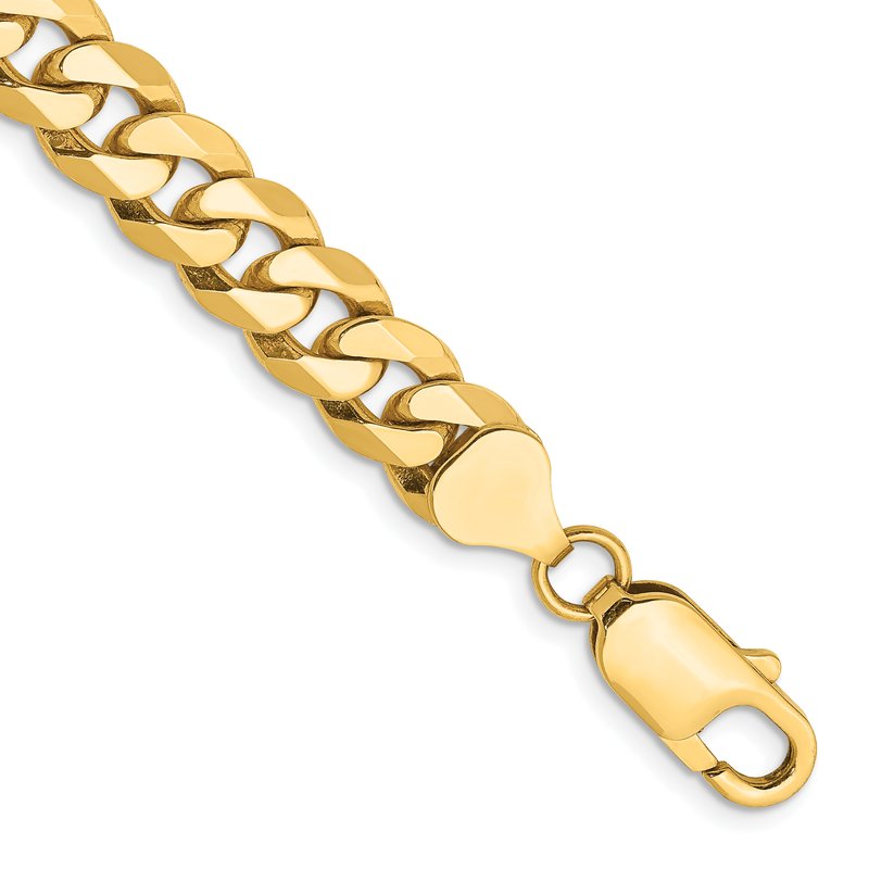 14K 26 inch 8mm Flat Beveled Curb with Lobster Clasp Chain