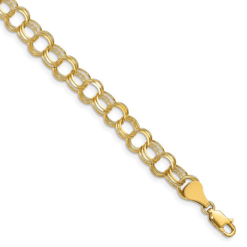 14k 7mm Solid Triple Link 7 inch Charm Bracelet