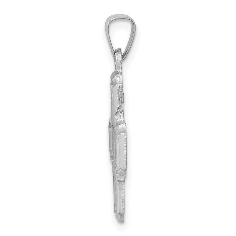 14k White Gold Polished and Satin Hollow Four-Way Medal Pendant