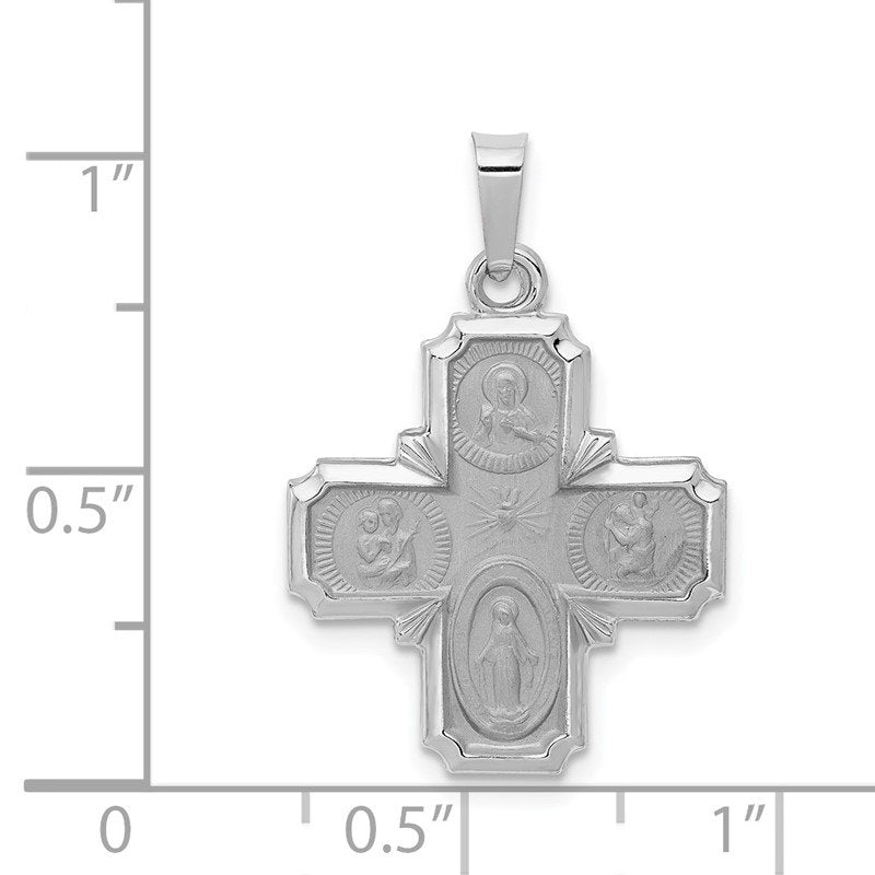 14k White Gold Polished and Satin Hollow Four-Way Medal Pendant