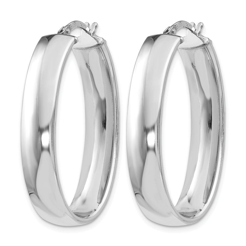 Sterling Silver RH-plated Polished Oval Hinged Hoop Earrings