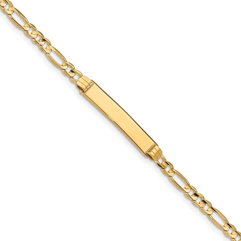 14k Polished Solid Chain/Solid Plate Figaro Link 25x4.8mm Plate 7 inch ID Bracelet