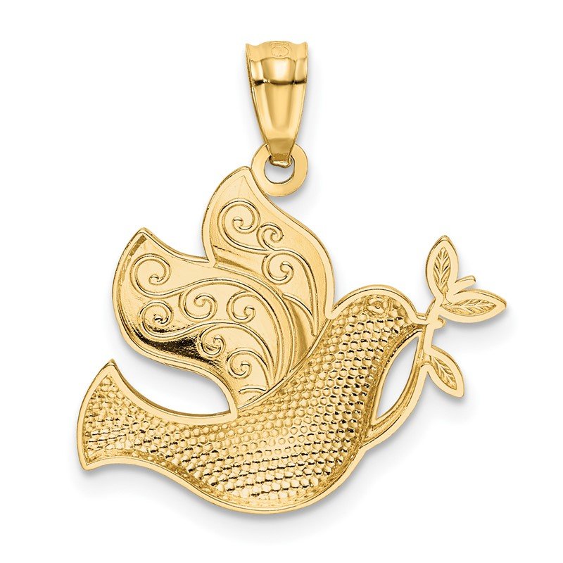 14k and White Rhodium Dove with Olive Brance Pendant