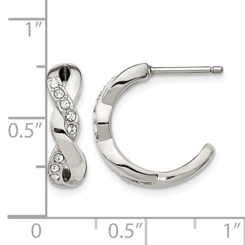 Stainless Steel Polished with Crystals Post Hoop Earrings