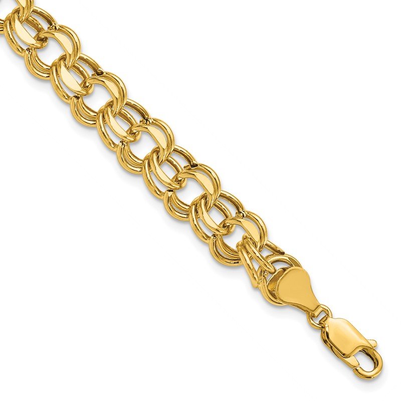 14k 9mm Hollow Double Link 7.25 inch Charm Bracelet