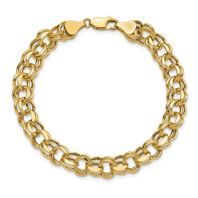 14k 9mm Hollow Double Link 7.25 inch Charm Bracelet