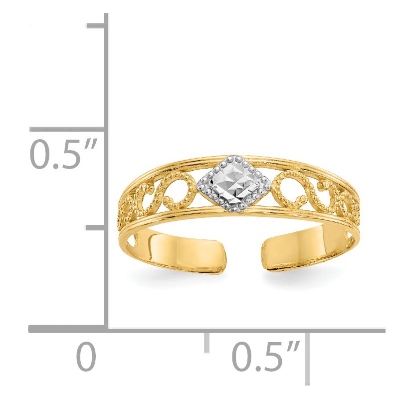 14k & Rhodium Diamond-Cut Toe Ring