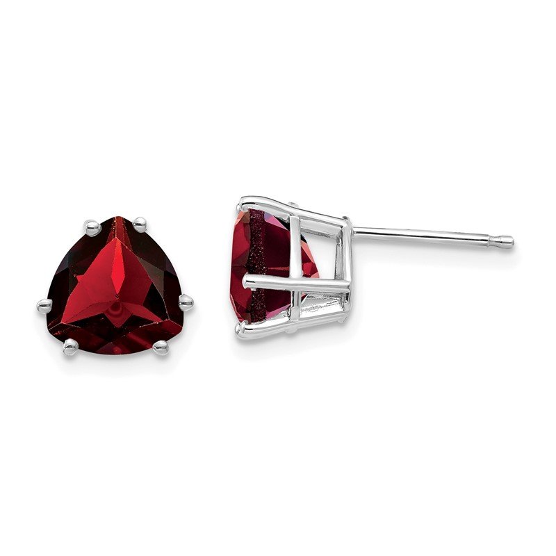 14k White Gold 8mm Trillion Garnet Post Earrings