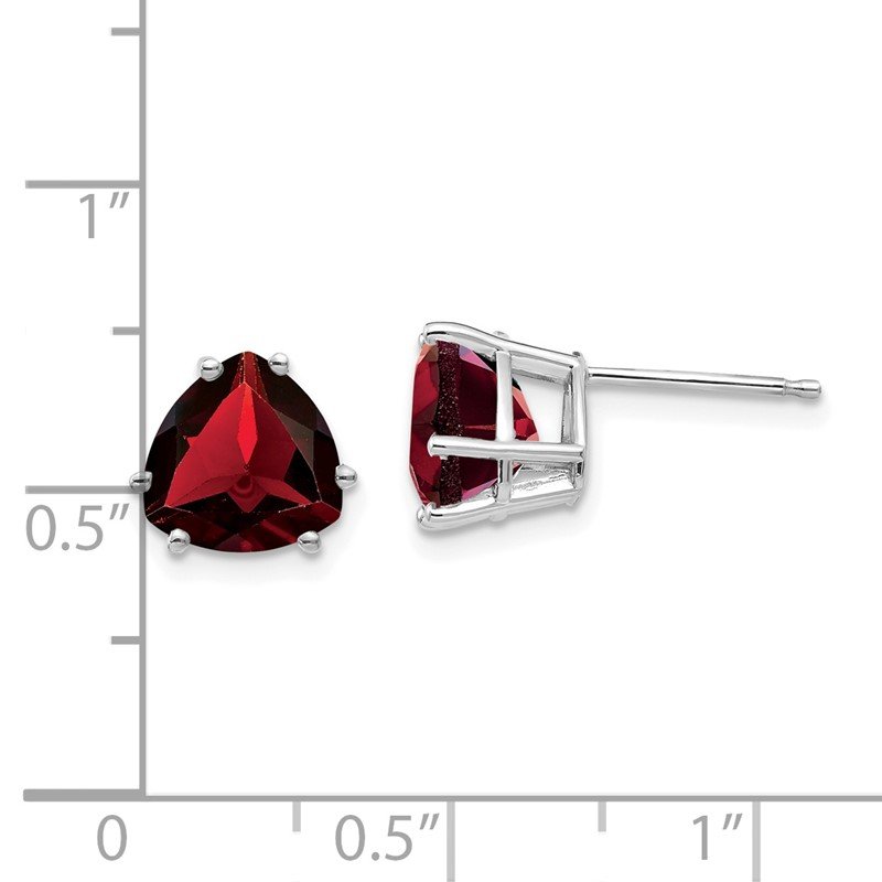 14k White Gold 8mm Trillion Garnet Post Earrings