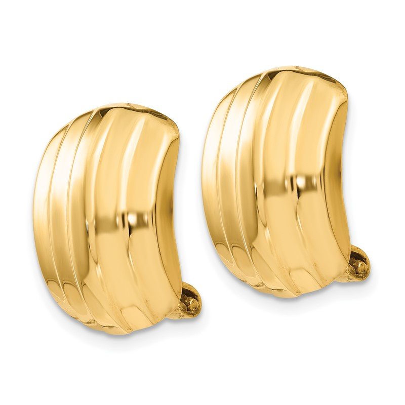 14k Polished Ribbed Non-pierced Omega Back Earrings