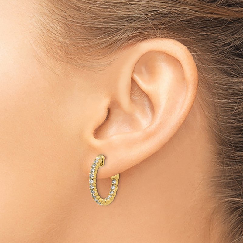 14K Yellow Gold 1 carat Lab Grown Diamond VS+ F+ Complet In and Out Hoop Earrings