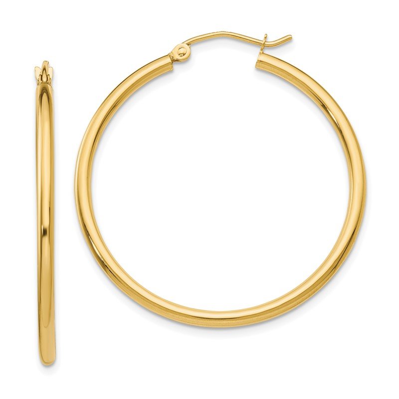 14k 2x35mm Polished Tube Hoop Earrings