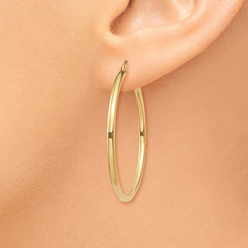 14k 2x35mm Polished Tube Hoop Earrings