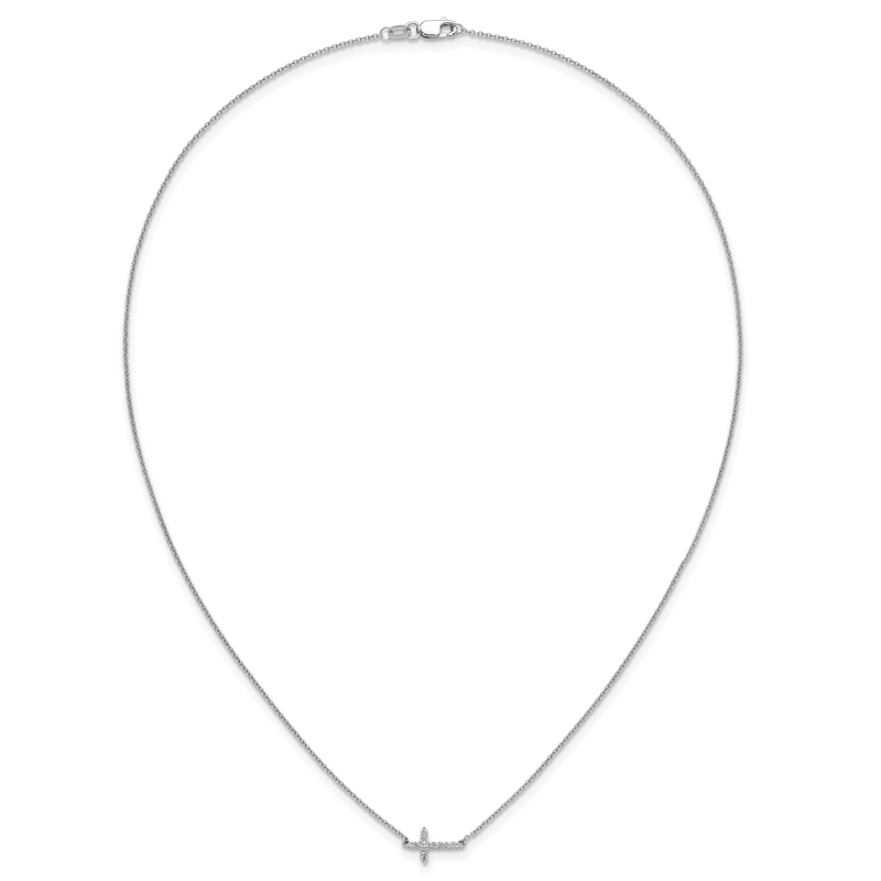 14k White Gold 1/10 carat Diamond Sideways Cross 18 inch Necklace