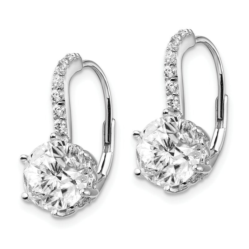Sterling Silver Rhodium-plated Brilliant-cut CZ Leverback Earrings