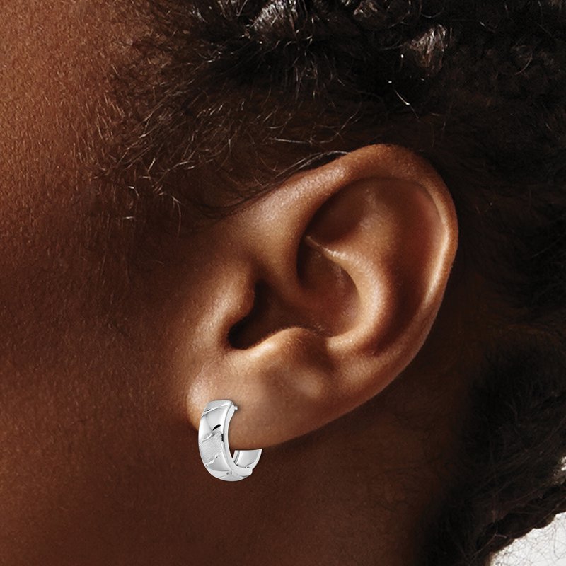 14K White Gold Polished and Satin Hinged Hoop Earrings