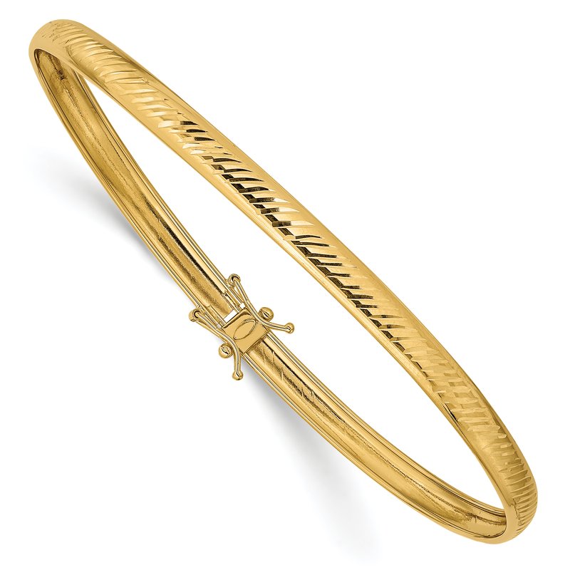 14K Polished Diamond-cut 4.25mm Flexible Round Bangle Bracelet