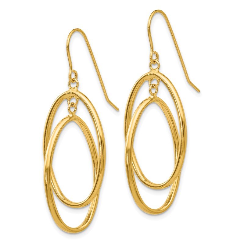 14k Polished Double Circle Dangle Wire Earrings