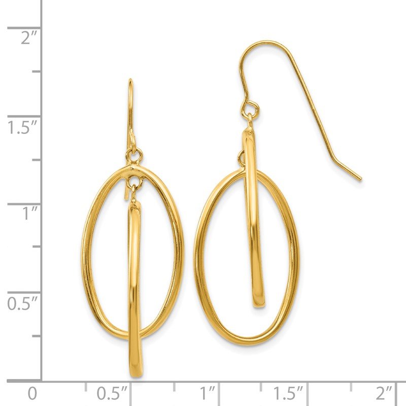 14k Polished Double Circle Dangle Wire Earrings