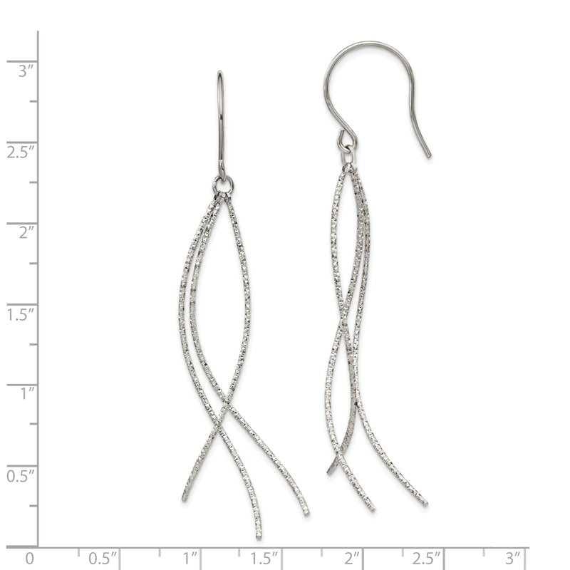 Stainless Steel Polished and Textured Dangle Shepherd Hook Earrings