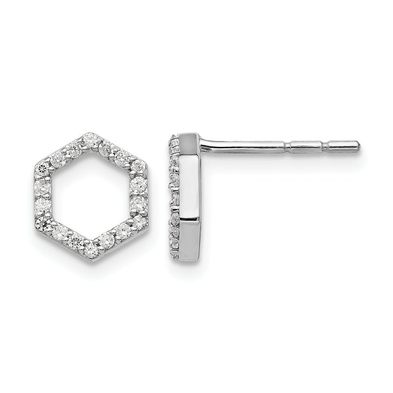 14K White Gold 1/5 carat Lab Grown Diamond VS+ F+ Complete Hexagon Post Earrings