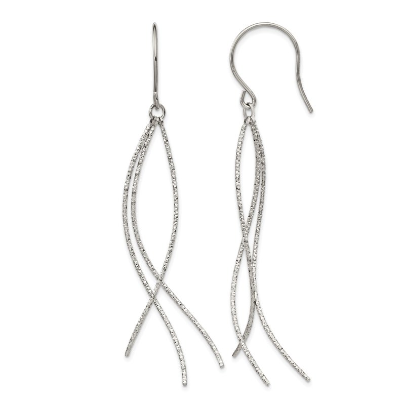 Stainless Steel Polished and Textured Dangle Shepherd Hook Earrings