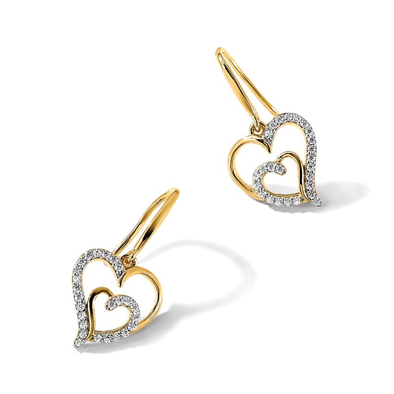 Sterling Silver Gold-plated Brilliant-cut CZ Heart Dangle Earrings