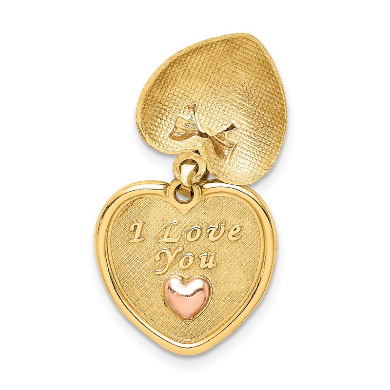 14K with Rose Plating Bow I LOVE YOU Inside Heart Pendant