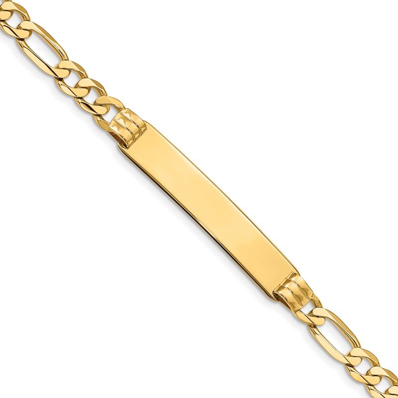 14k Polished Solid Chain/Solid Plate Figaro Link 39x8mm Plate 7 inch ID Bracelet