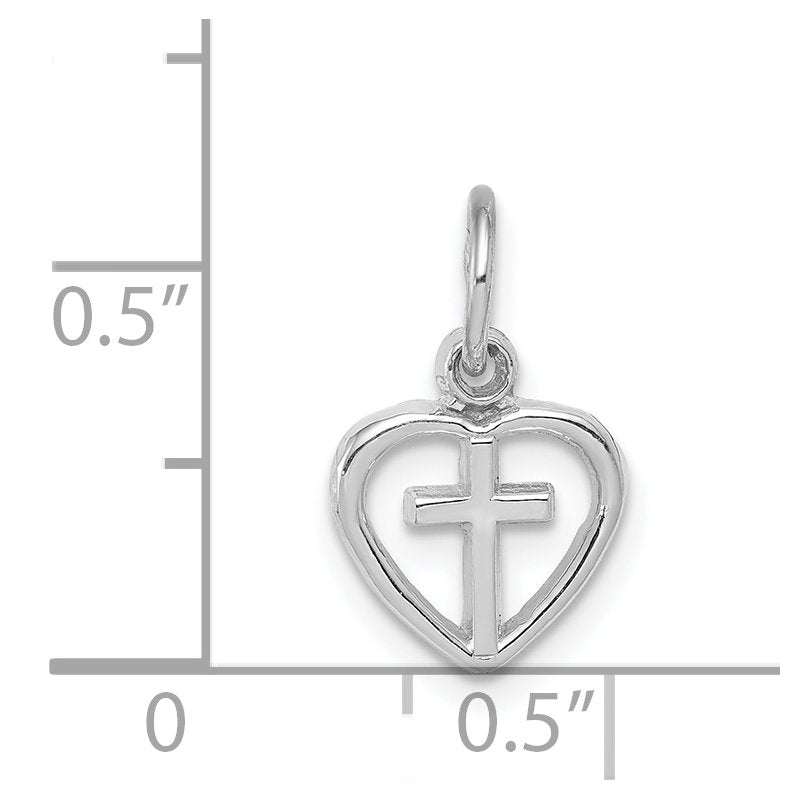 14k White Gold Small Cross in Heart Charm