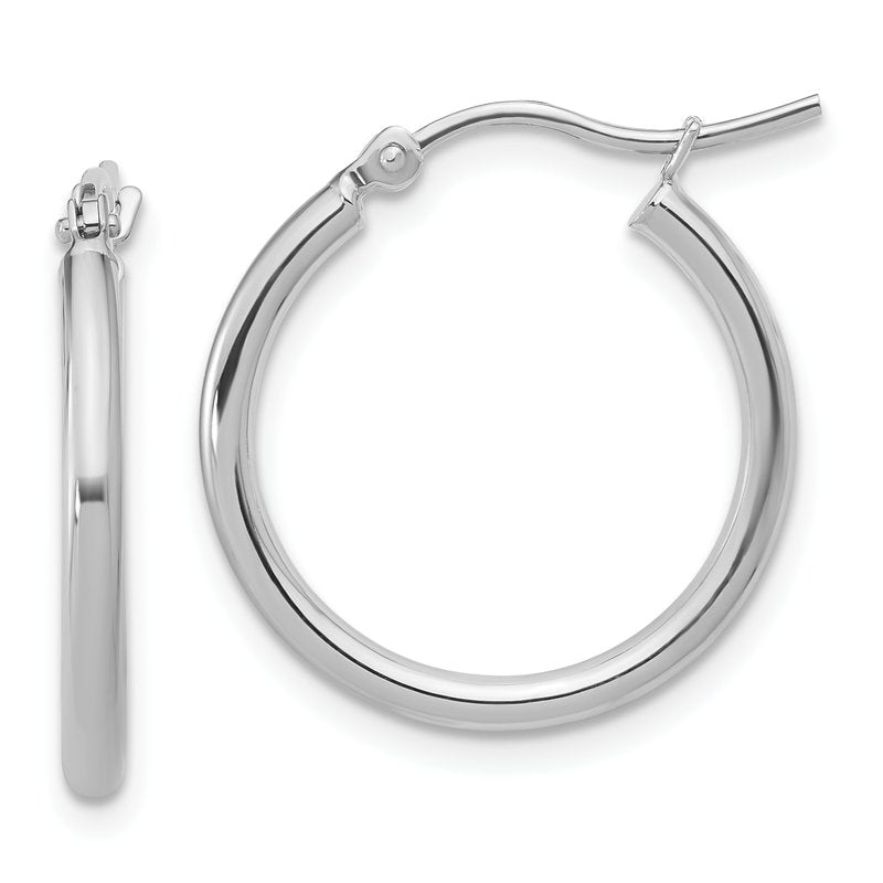 14K White Gold 2x20mm Polished Hoop Earrings