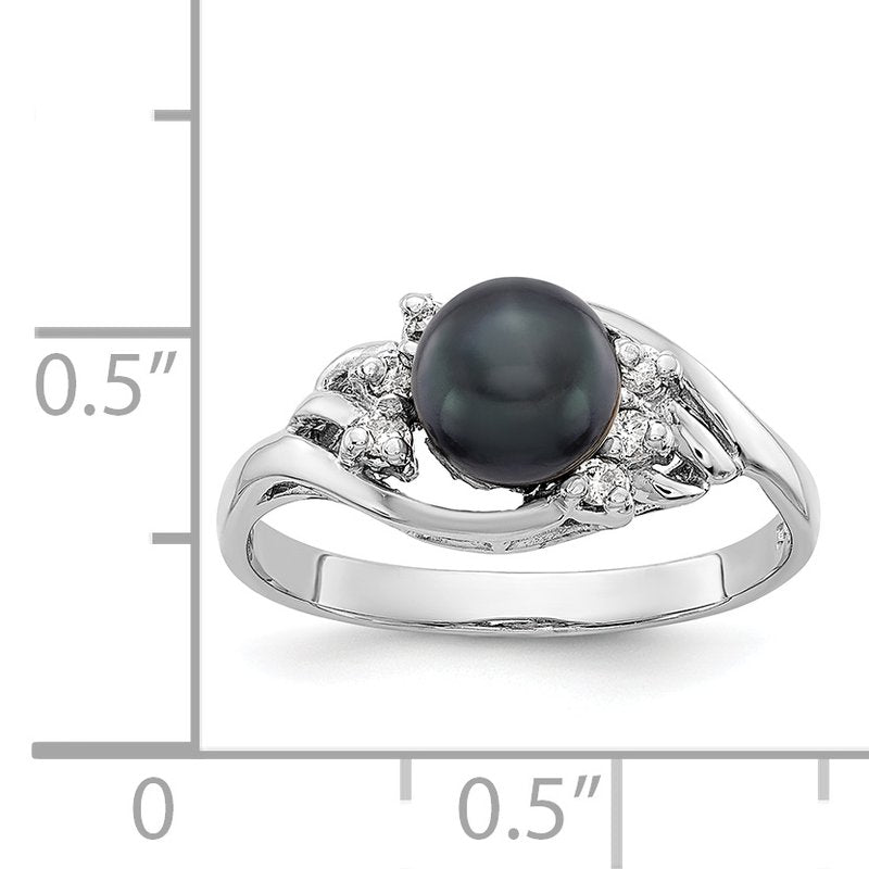 14k White Gold 6mm Black FW Cultured Pearl VS Diamond ring