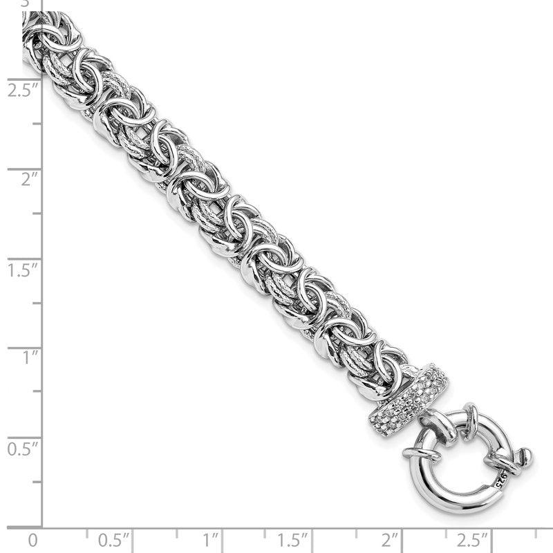 Sterling Silver Polished and Textured CZ Bracelet