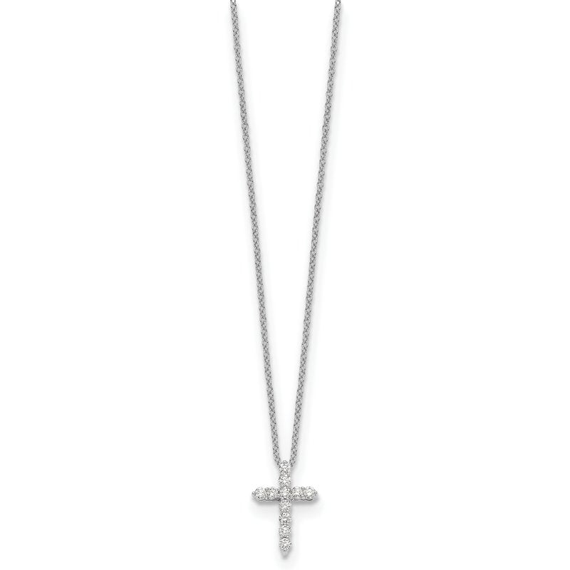14k White Gold 1/4 carat Diamond Cross Pendant 18 inch Necklace