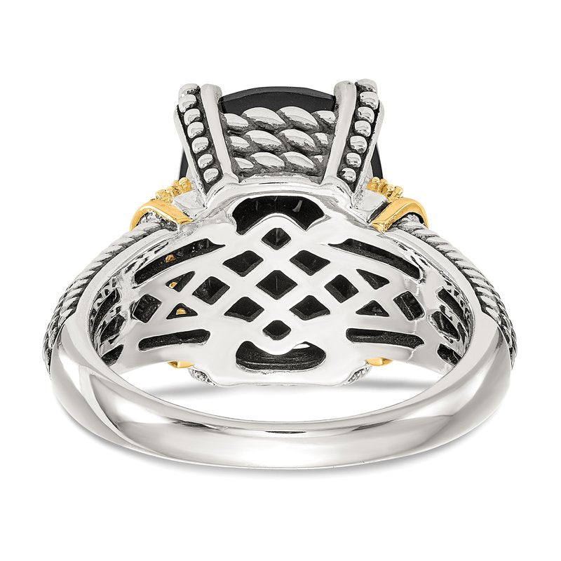 Sterling Silver with 14K Accent Antiqued Black Onyx and White Diamond Ring