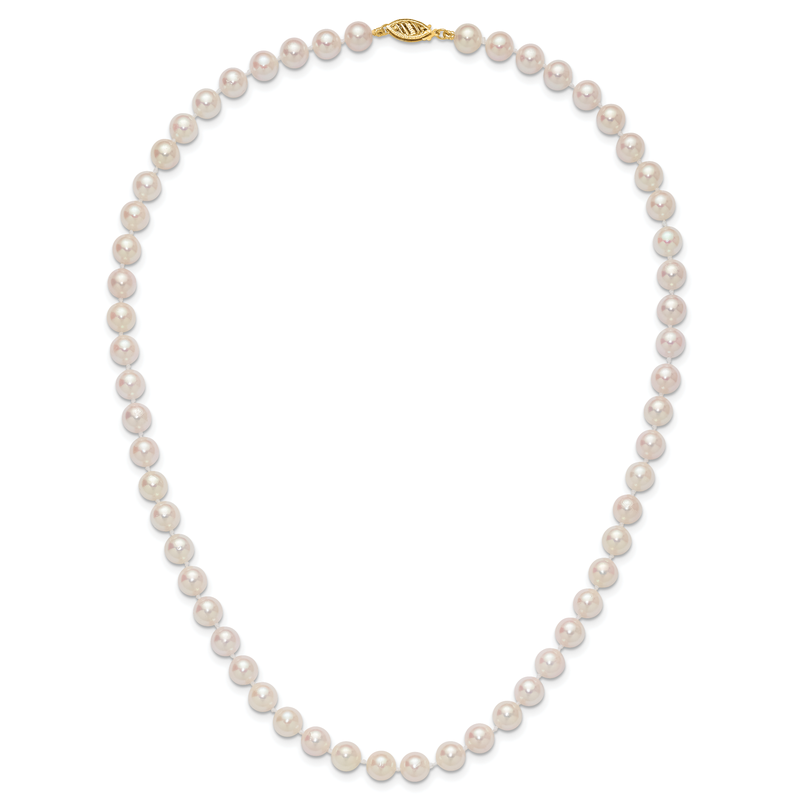 14k 7-8mm White Round Akoya Saltwater Cultured Pearl 16 inch Necklace