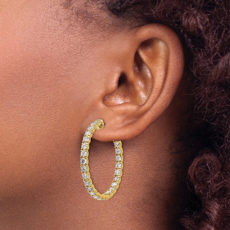 14K Yellow Gold 4 7/8 carat Lab Grown Diamond VS+ F+ Complet In and Out Hoop Earrings