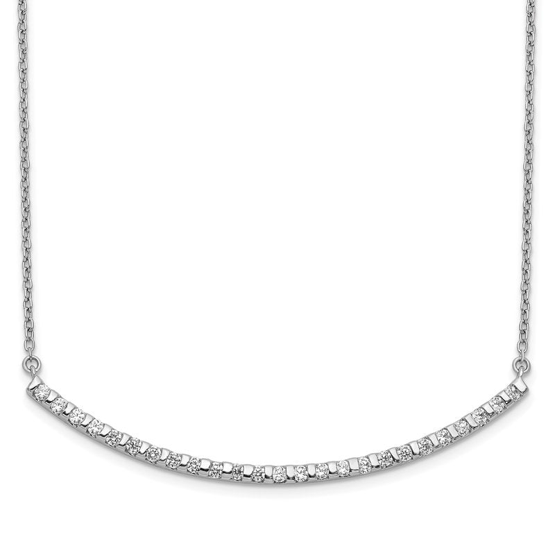 14k White Gold 1/4 carat Diamond Curved Bar 18 inch Necklace