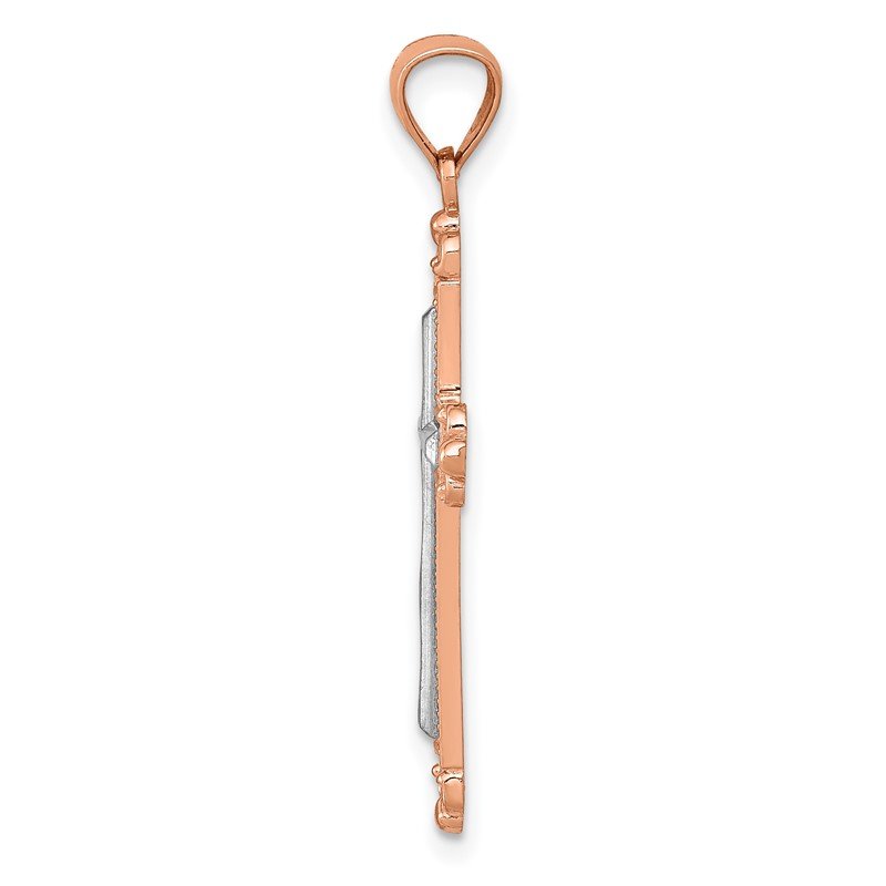 14K Rose Gold and White Rhodium Diamond-Cut Fleur de Lis Cross Pendant