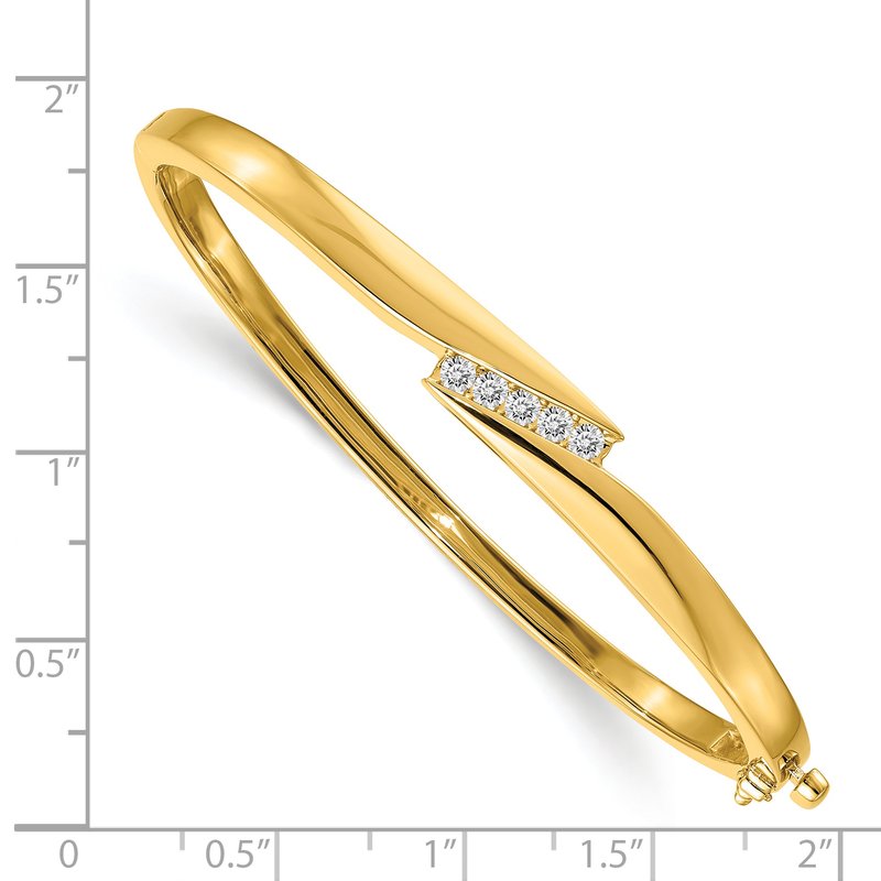 14k Complete 5-Stone 1/3 carat AA Diamond Hinged Oval Bangle Bracelet