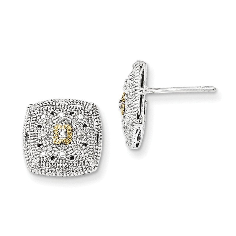 Sterling Silver Rhodium-plated with 14K Accent Diamond Post Earrings