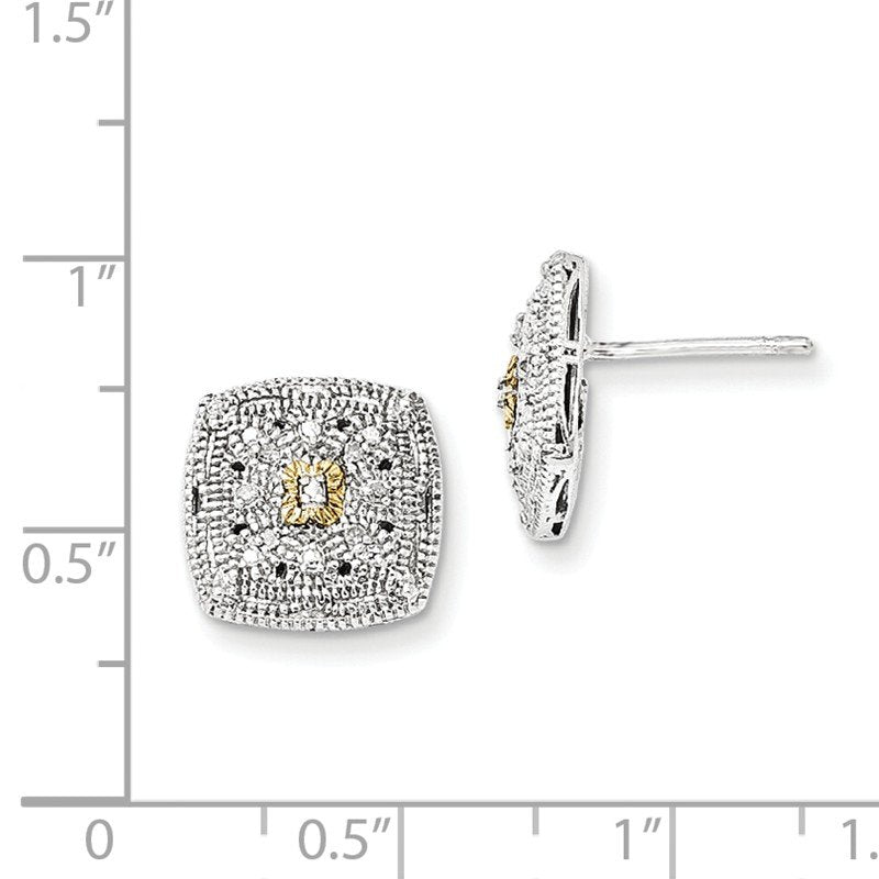 Sterling Silver Rhodium-plated with 14K Accent Diamond Post Earrings