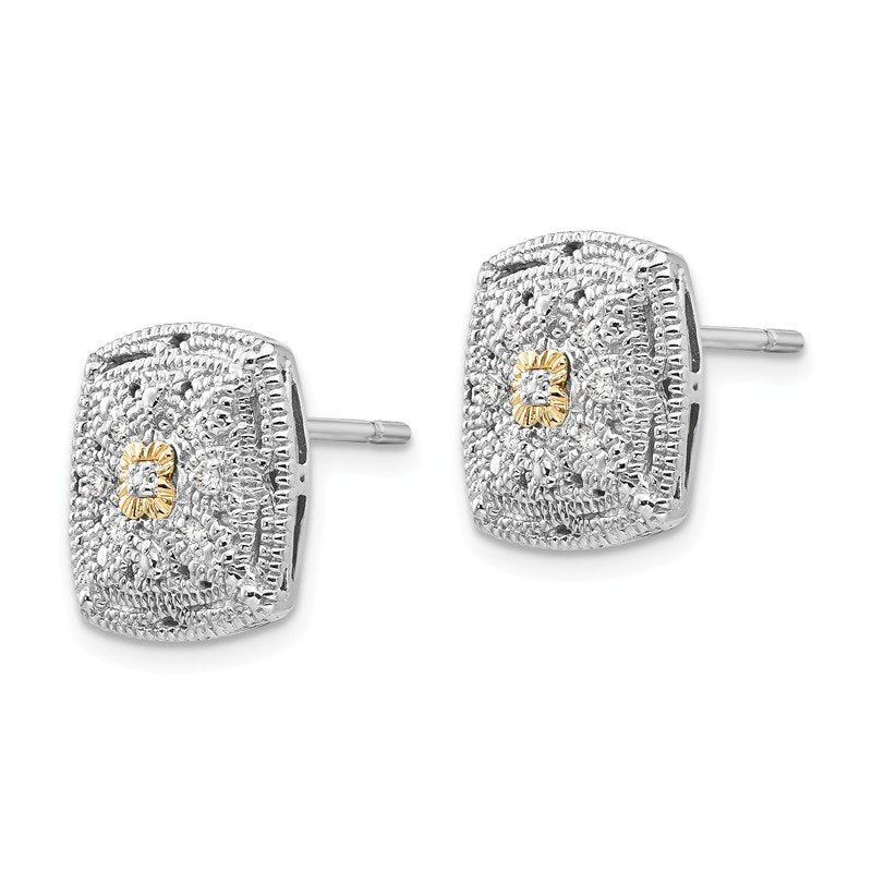 Sterling Silver Rhodium-plated with 14K Accent Diamond Post Earrings